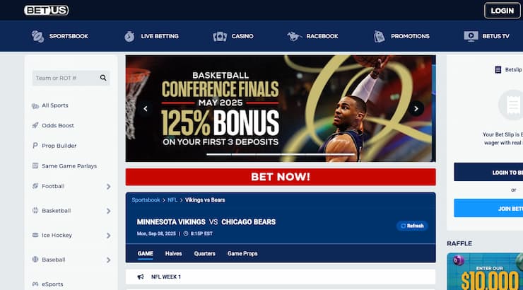 A view of the betting interface on BetUS, one of the best ND online sportsbooks.